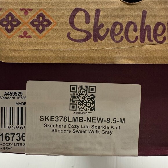 Skechers Cozy Lite Sparkle Knit Slippers Sweet Walk Grey Slip On Shoes Sz 8.5 M - Picture 10 of 12
